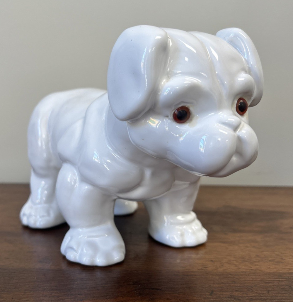 Vintage Bellini Italy White Ceramic Bulldog Dog Figurine 9.5” Italian MCM